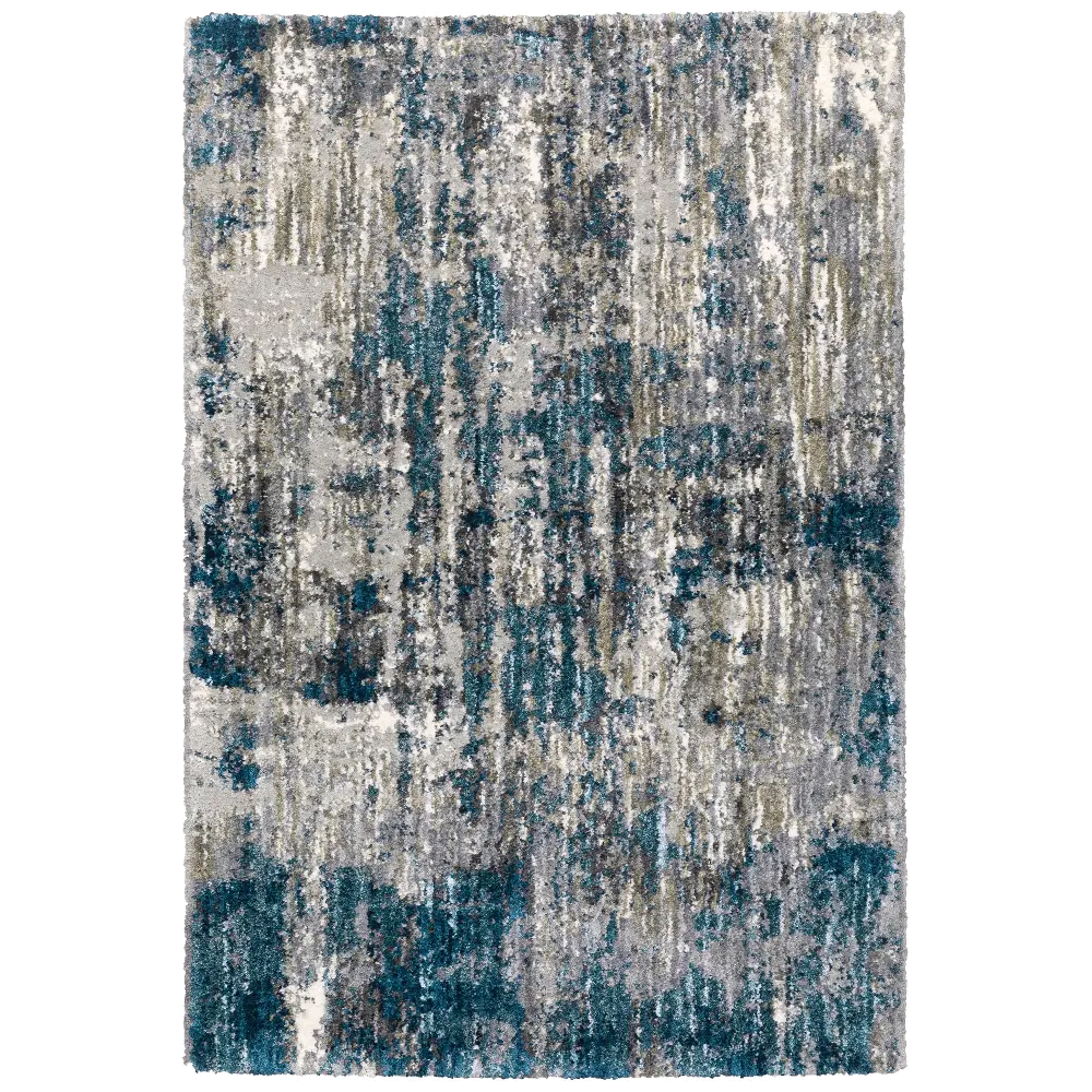 Aspen 5 x 8 Abstract Blue and Gray Shag Rug-1