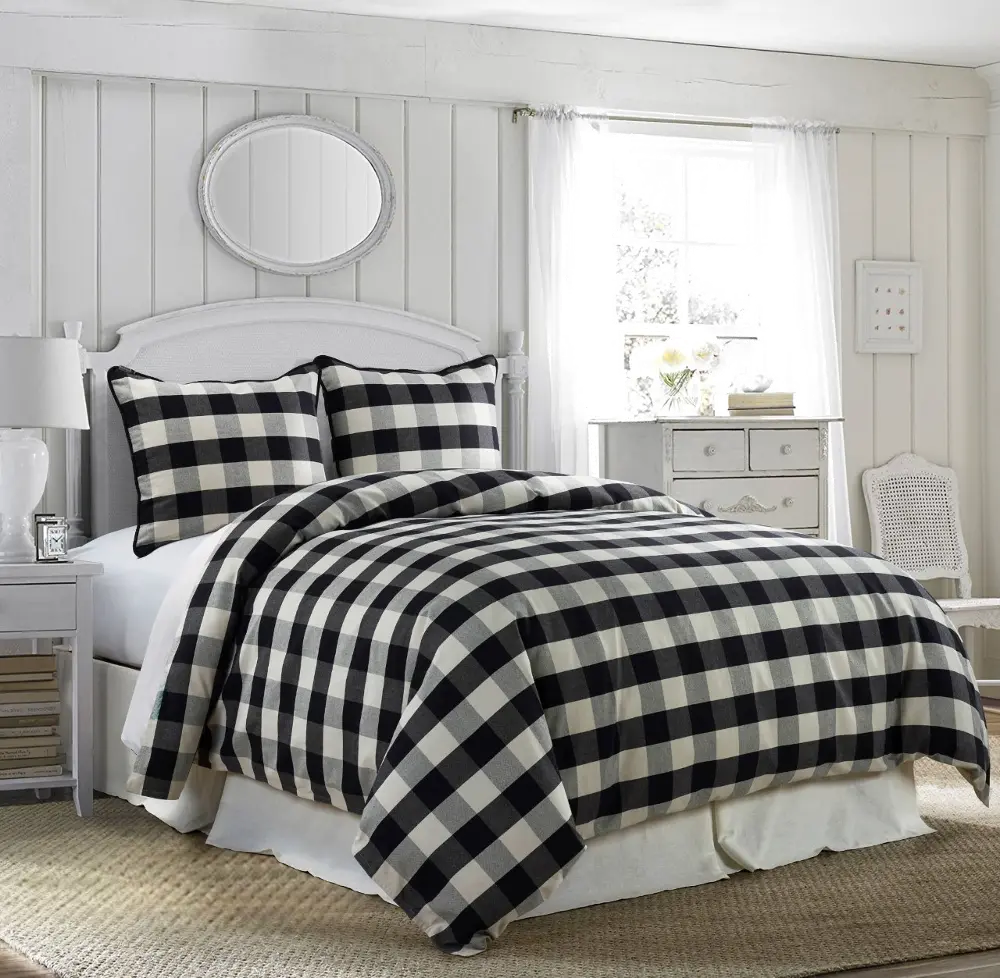 Black and White Buffalo Check Camille Super King Comforter Set-1