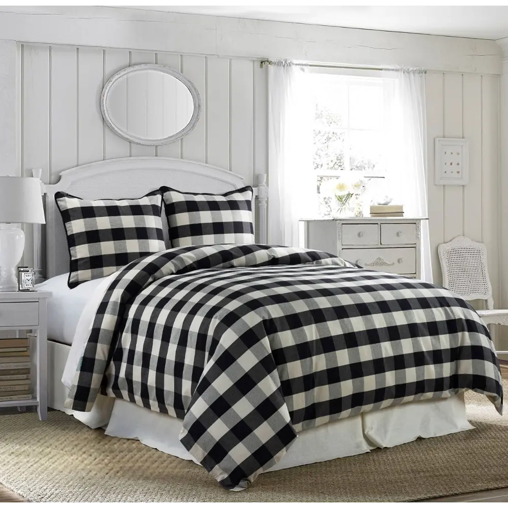 Black and White Buffalo Check Camille Super King Comforter Set-1