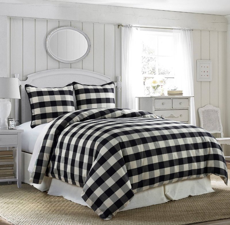 Black And White Buffalo Check Camille, King Size Bed Comforter Set Black