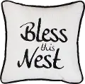 Black and White Bless This Nest Embroidered Throw Pillow