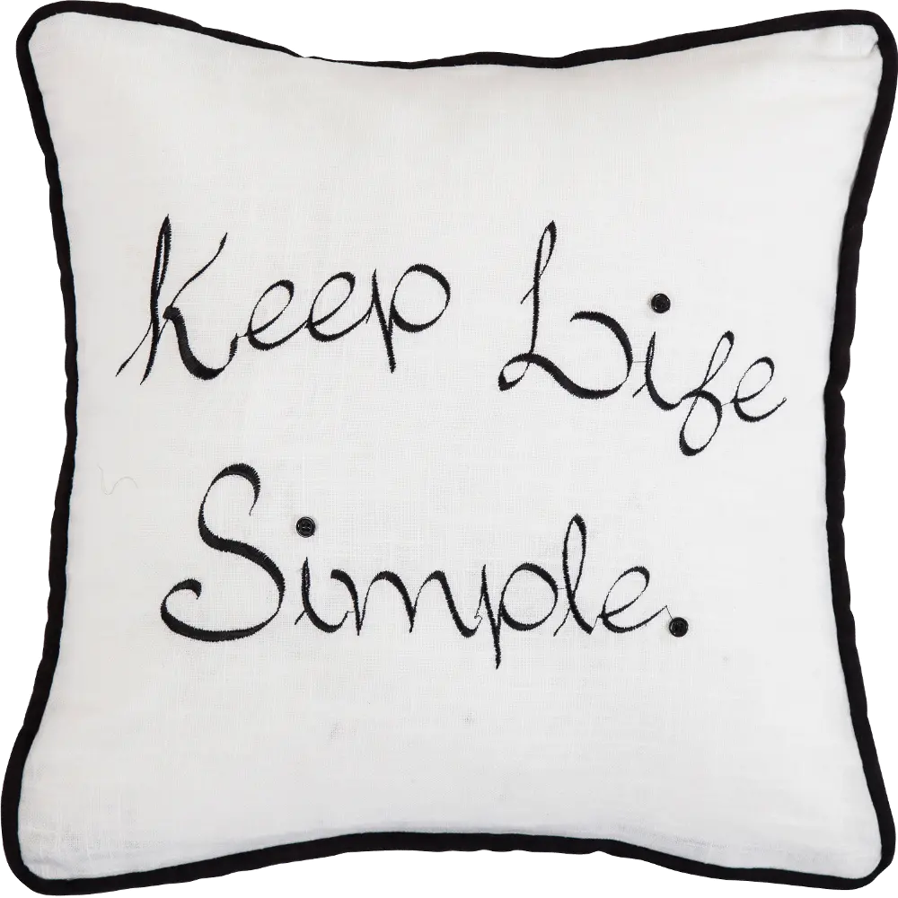 Black and White Keep Life Simple Embroidered Throw Pillow-1