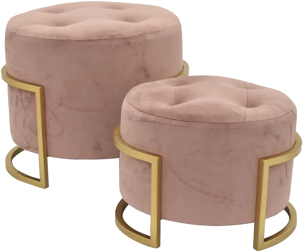 Round Blush Pink Upholstered Ottomans - Set of 2-1