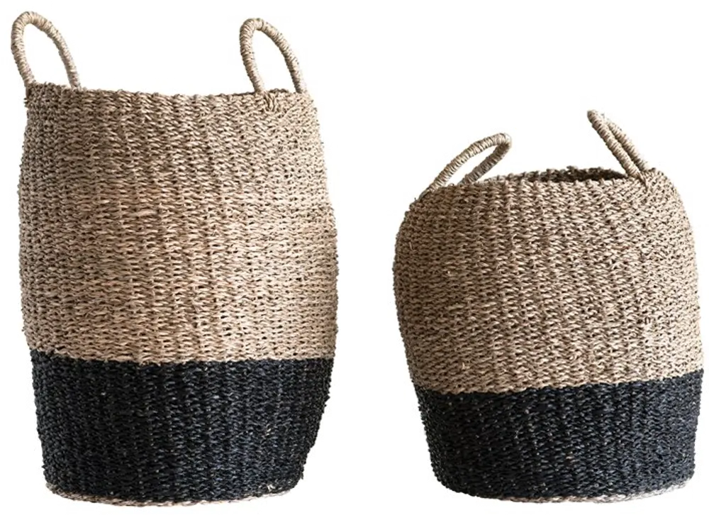 DF0509/-S/2-LRG 15 Inch Natural and Black Woven Sea Grass Basket with Handles-1