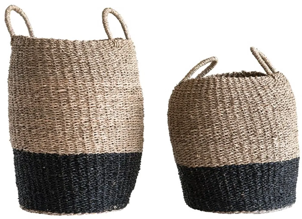 DF0509-S/2-SML 12 Inch Natural and Black Woven Sea Grass Basket with Handles-1