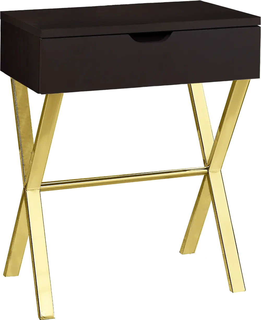 Modern Cappuccino Dark Brown Accent Table with Gold Legs-1