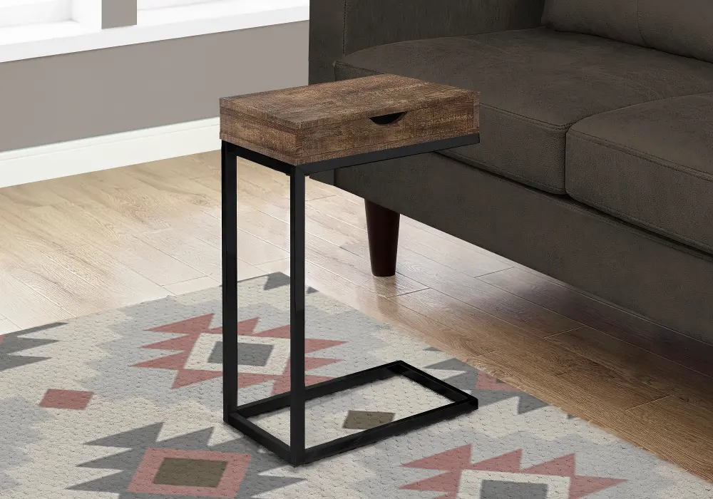Contemporary Brown Chairside C-Table with Drawer-1