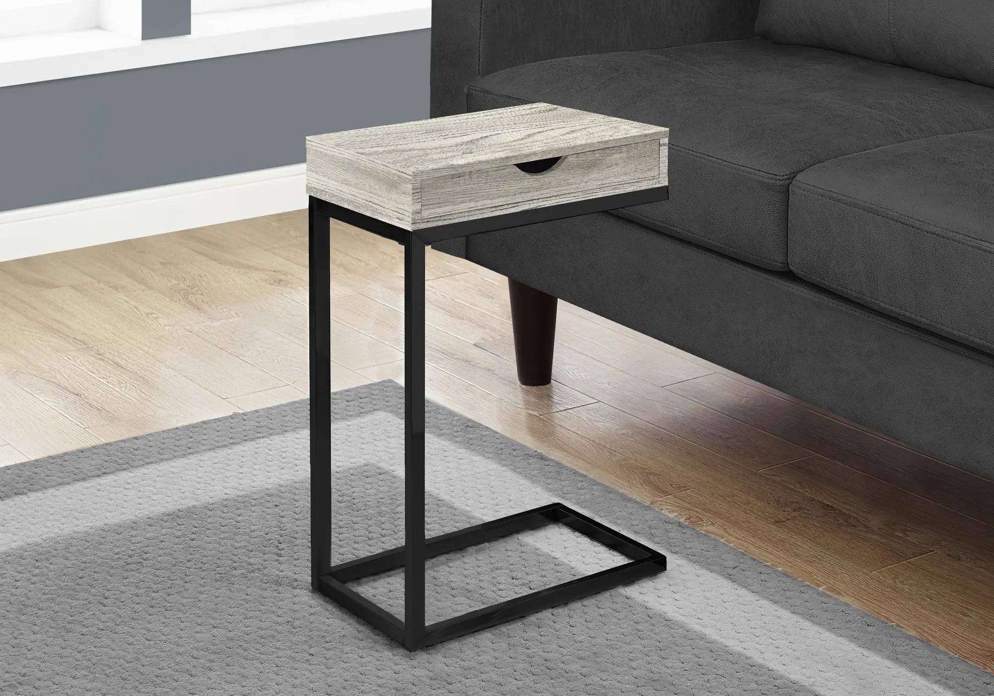 Contemporary Gray Chairside C-Table with Drawer