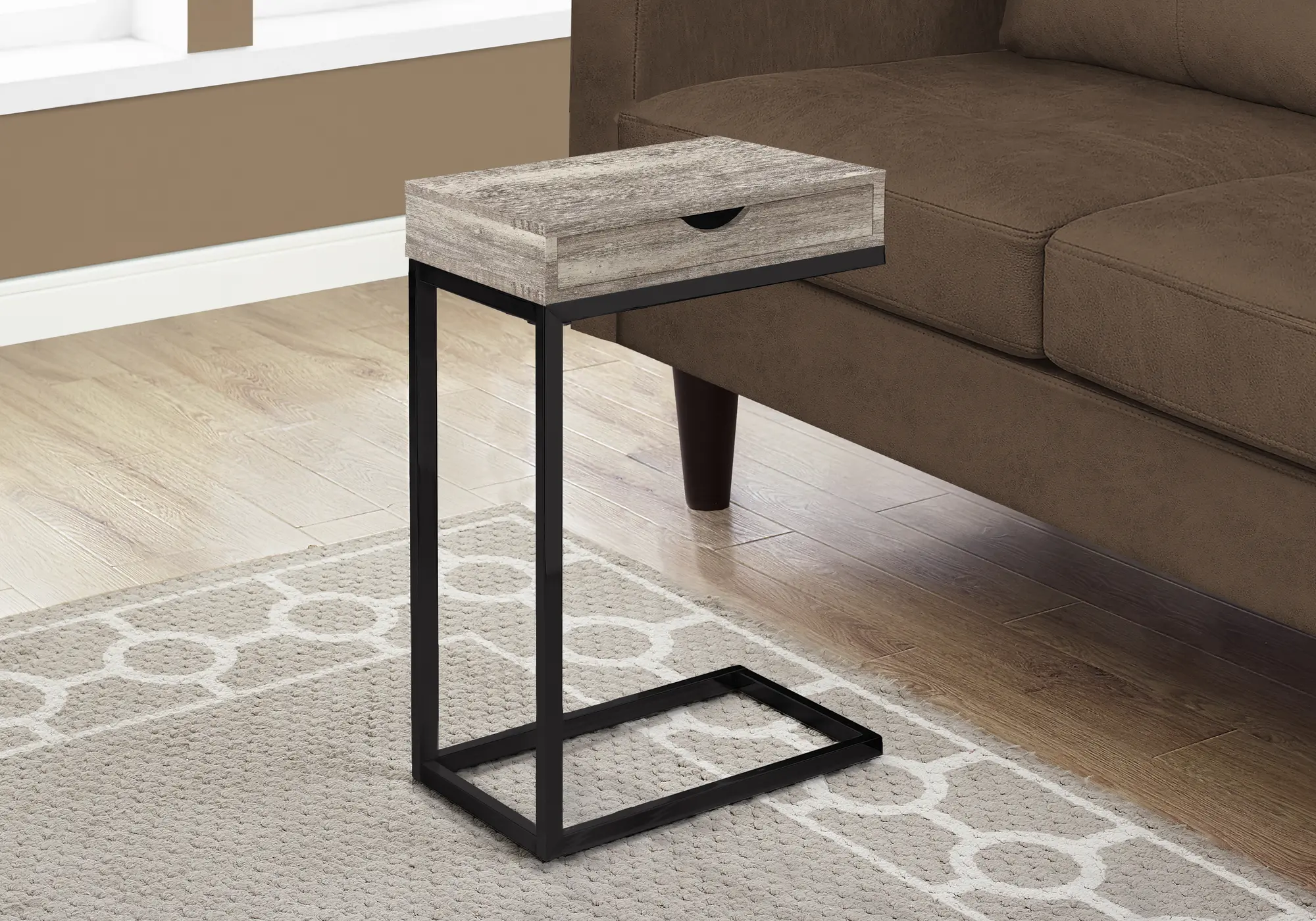 Contemporary Taupe Chairside C-Table with Drawer