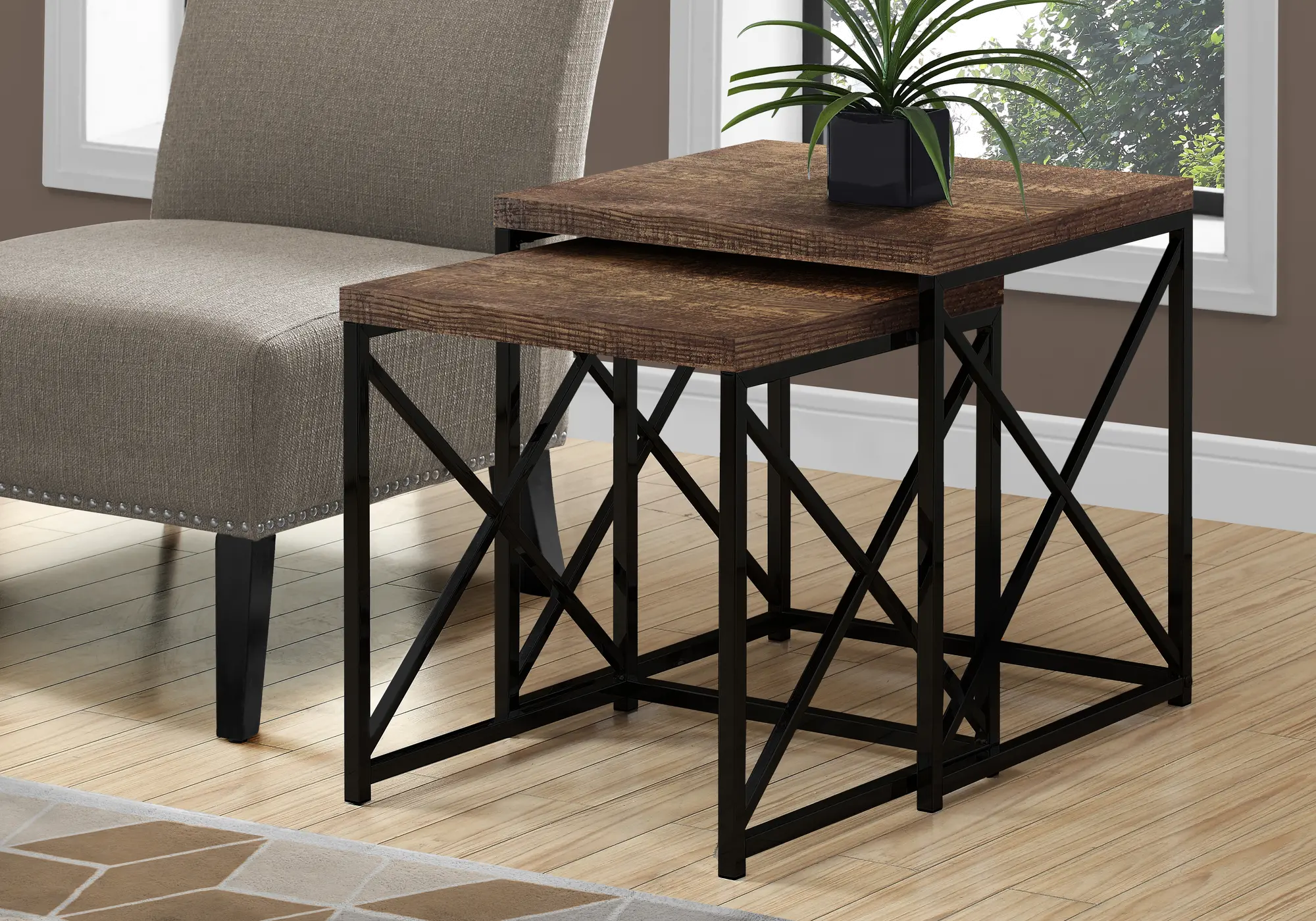 Brown Nesting Tables with Black Legs - Set of 2