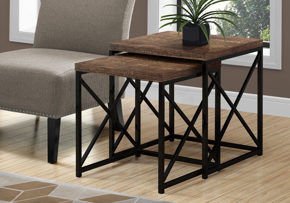 111857163 Brown Nesting Tables with Black Legs - Set of 2 sku 111857163