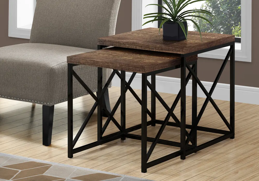 Brown Nesting Tables with Black Legs - Set of 2-1