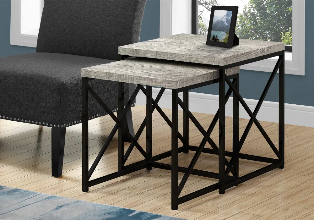 Gray Nesting Tables with Black Legs - Set of 2-1