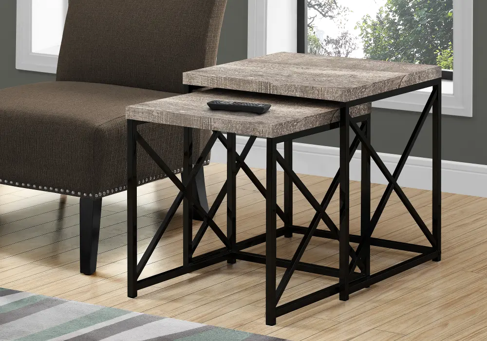 Taupe Nesting Tables with Black Legs - Set of 2-1