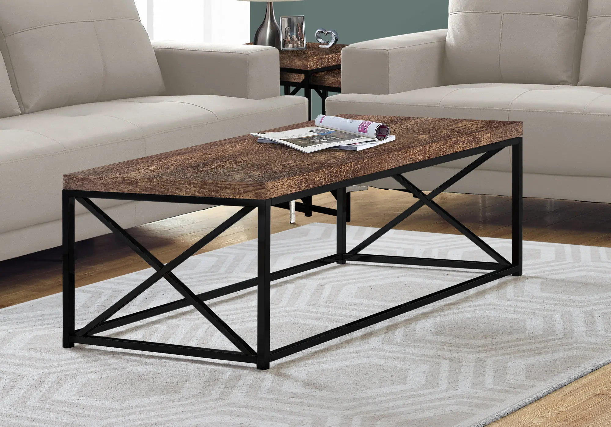 Industrial Brown Coffee Table with Black Base - Lewiston