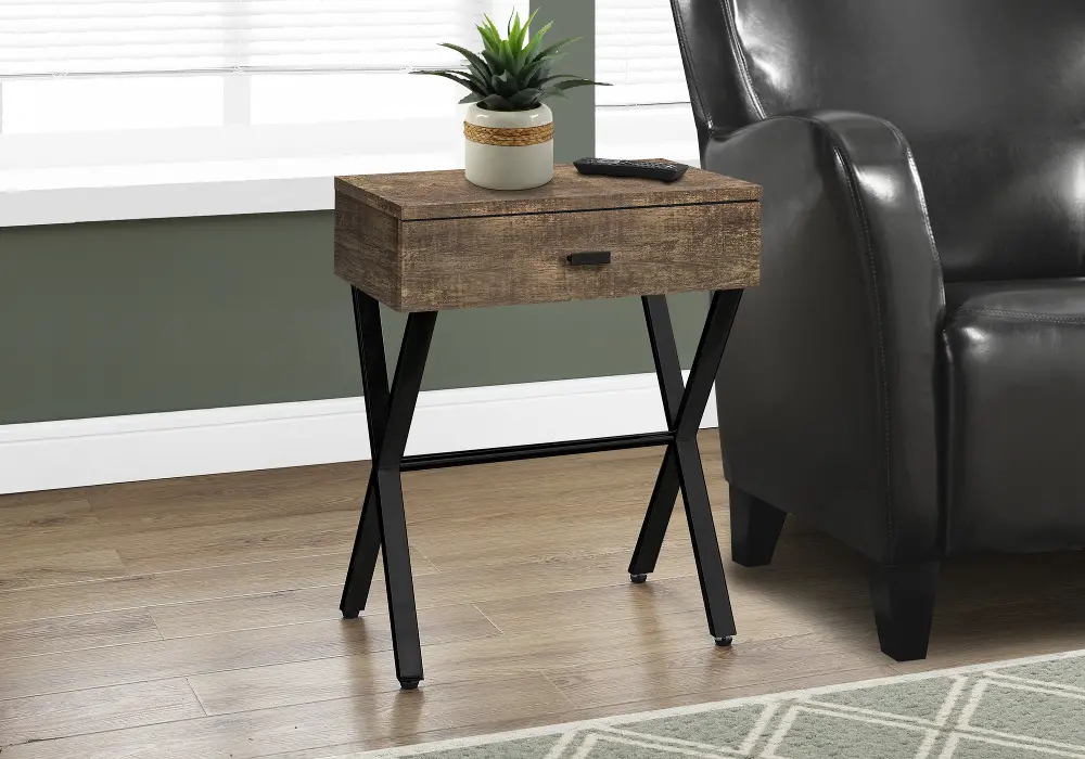 Brown Accent Table with Drawer-1