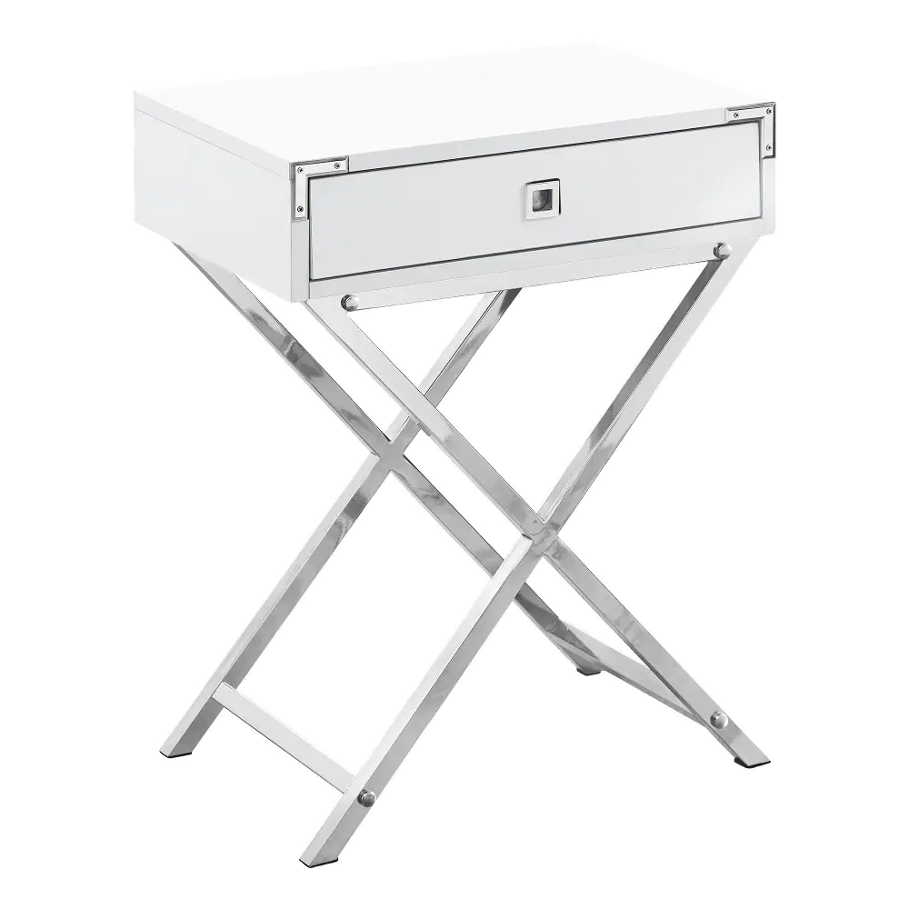 Glossy White Accent Table with Chrome Metal Legs-1
