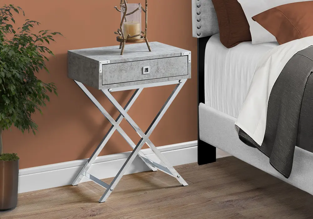 Gray Cement Accent Table with Chrome Metal Legs-1