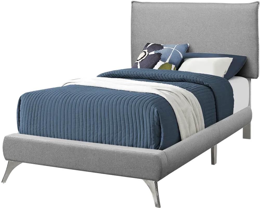 Gray Linen Twin Bed with Chrome Legs-1