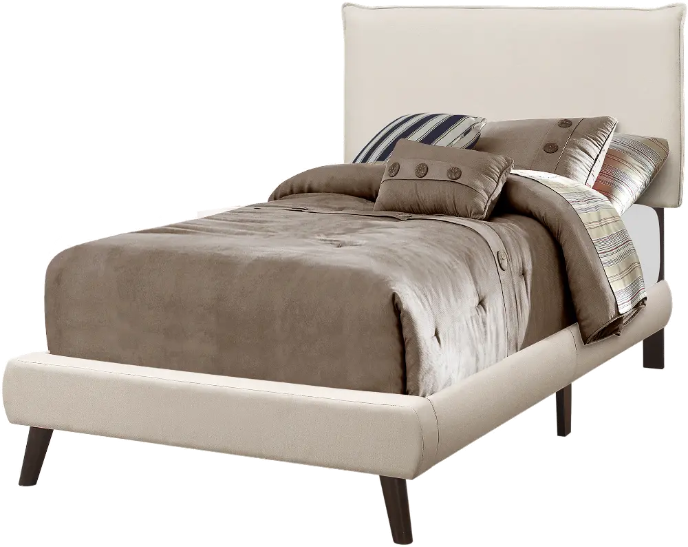 Beige Linen Upholstered Twin Bed-1