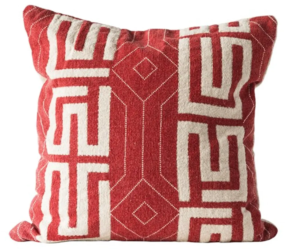 DF0664 20 Inch Red Embroidered Throw Pillow-1