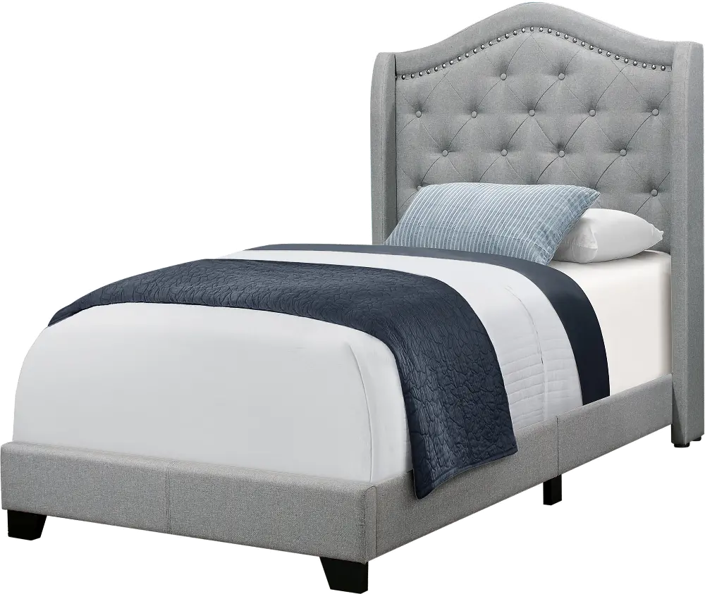 Traditional Gray Upholstered Twin Bed - Bethany-1