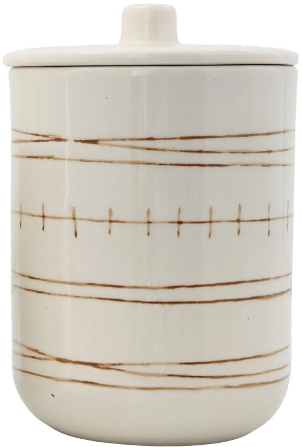 DF1208 6 Inch Cream and Brown Embossed Stoneware Lidded Canister-1