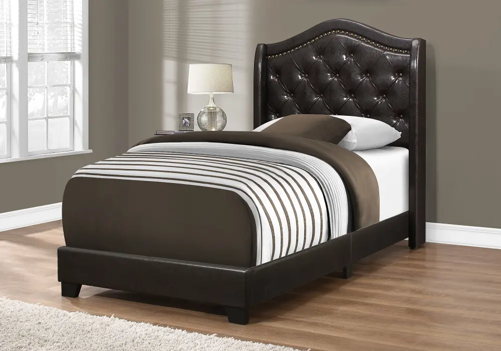 Traditional Brown Upholstered Twin Bed - Harrison-1