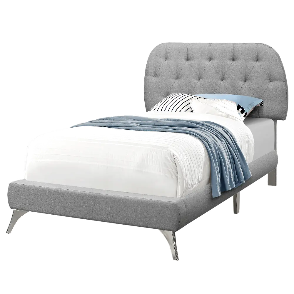 Light Gray Linen Twin Upholstered Bed - Delaware-1