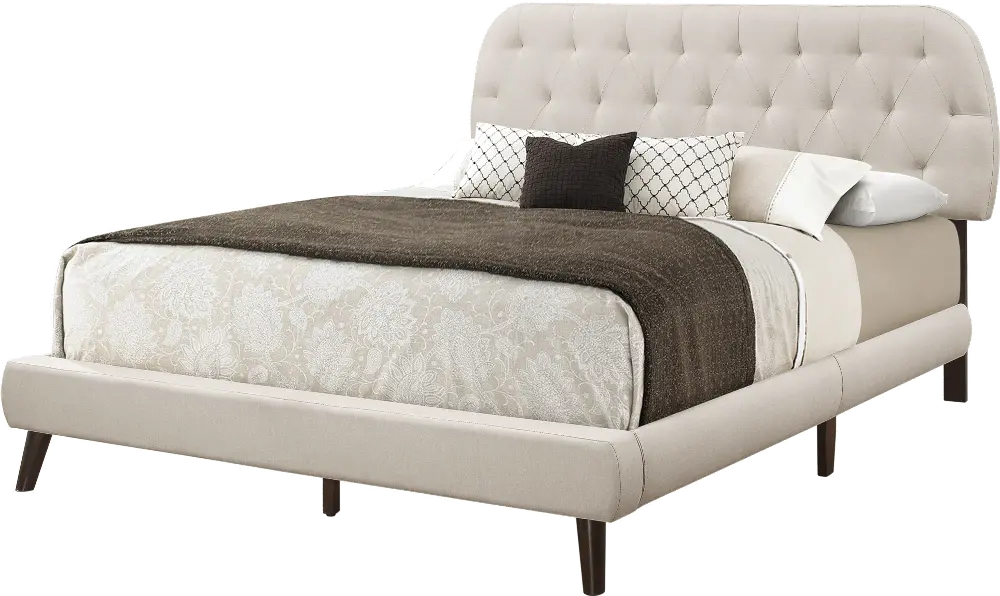Beige Linen Queen Upholstered Bed - Delaware-1