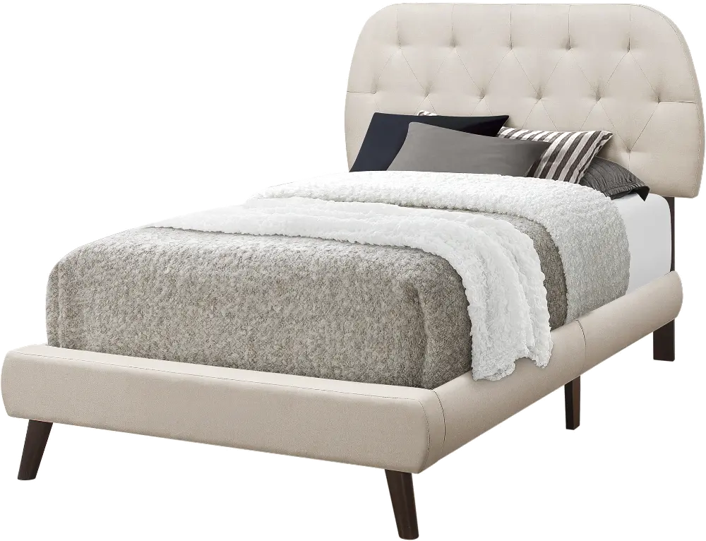 Beige Linen Twin Upholstered Bed - Delaware-1