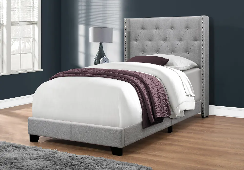 Gray Twin Upholstered Bed - Maine-1