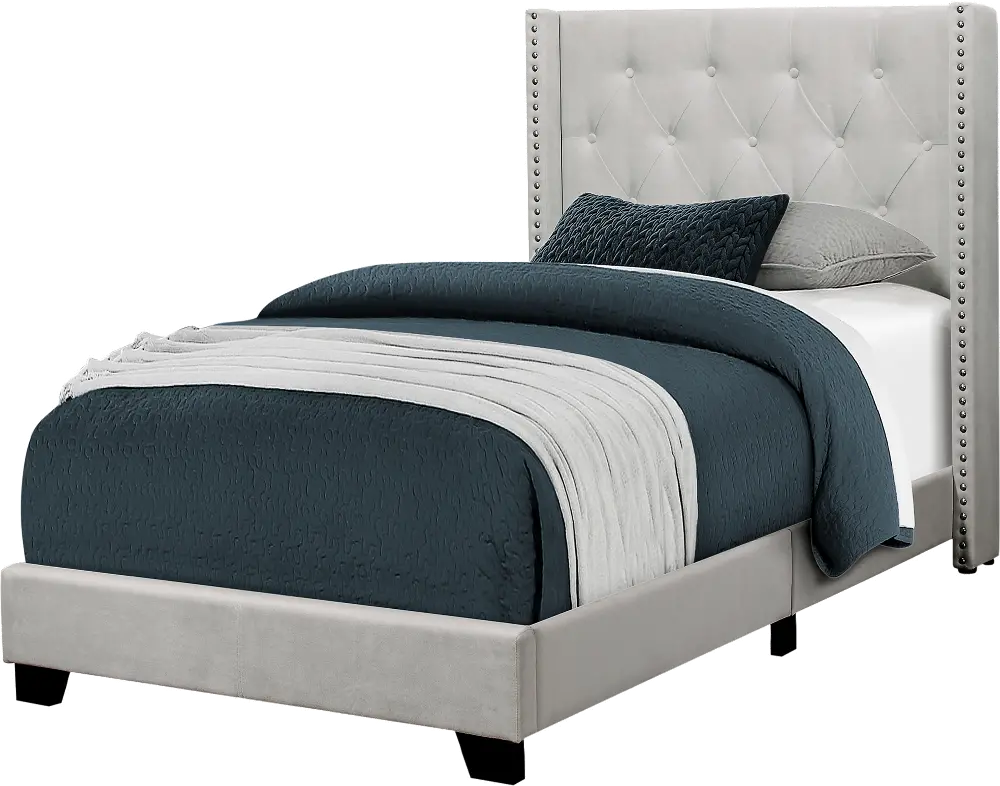 Contemporary Gray Velvet Twin Upholstered Bed - Maine-1