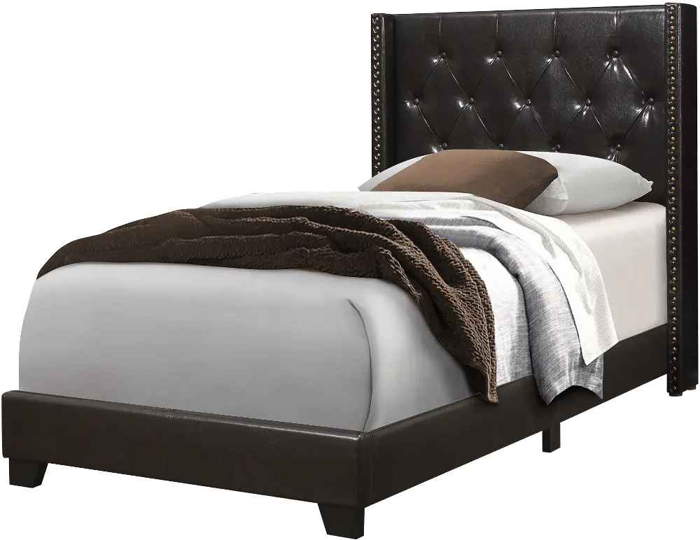 Contemporary Dark Brown Twin Upholstered Bed - Maine-1