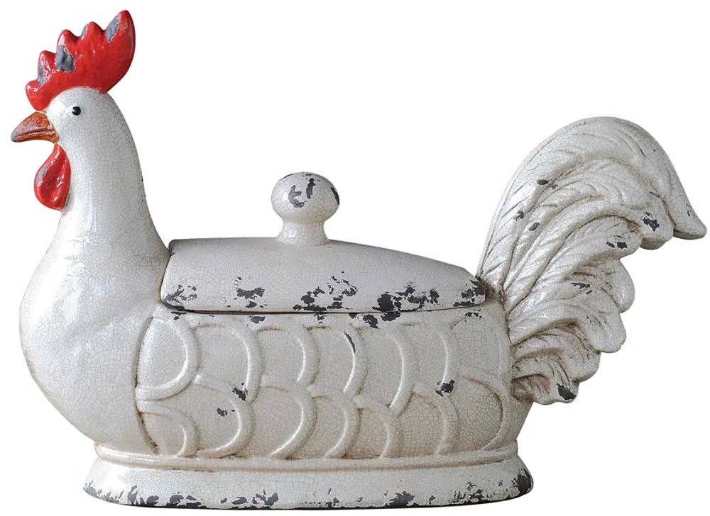 DA2411/ROOSTER Cream Stoneware Rooster Container-1