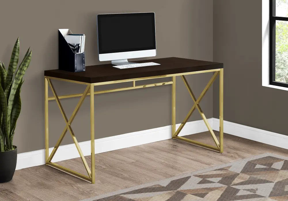 Cappuccino and Gold Computer Desk-1