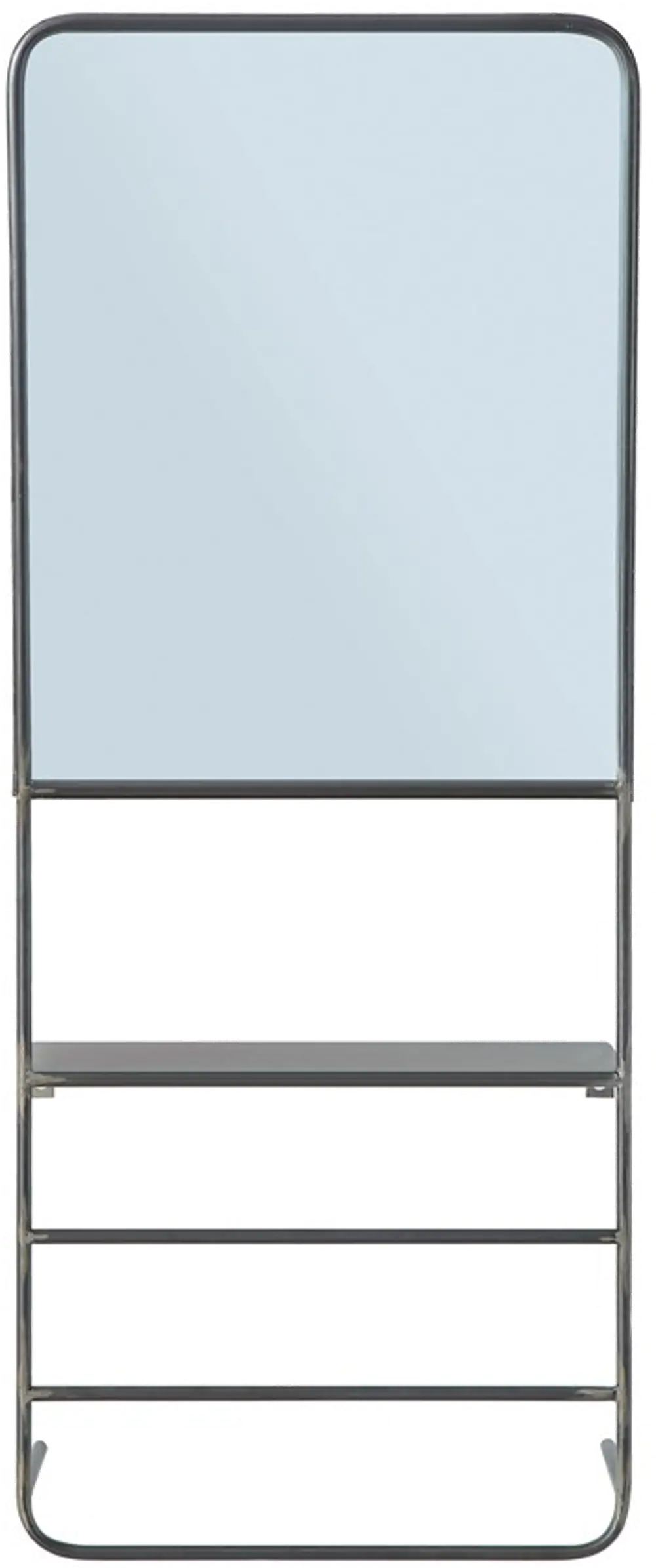 DF1090 Distressed Dark Gray Metal Wall Mirror with Rods and Shelf-1