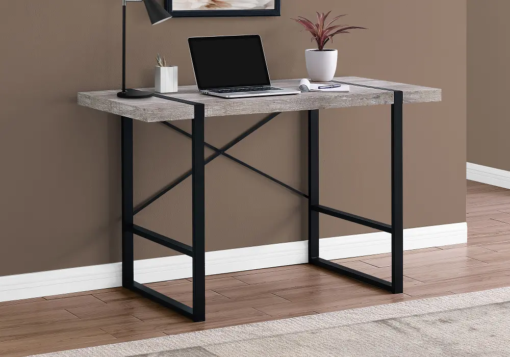 Reclaimed Taupe and Black Computer Desk-1