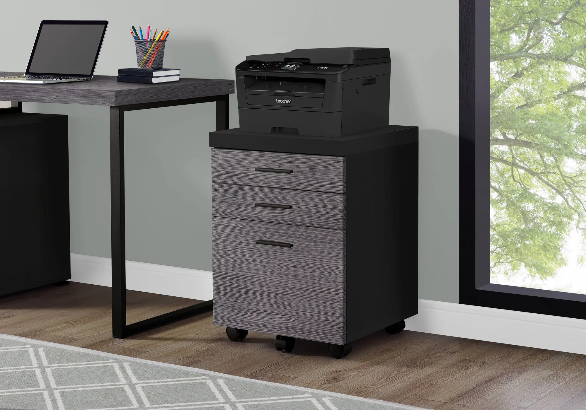 Modern Gray and Black 3 Drawer Filing Cabinet