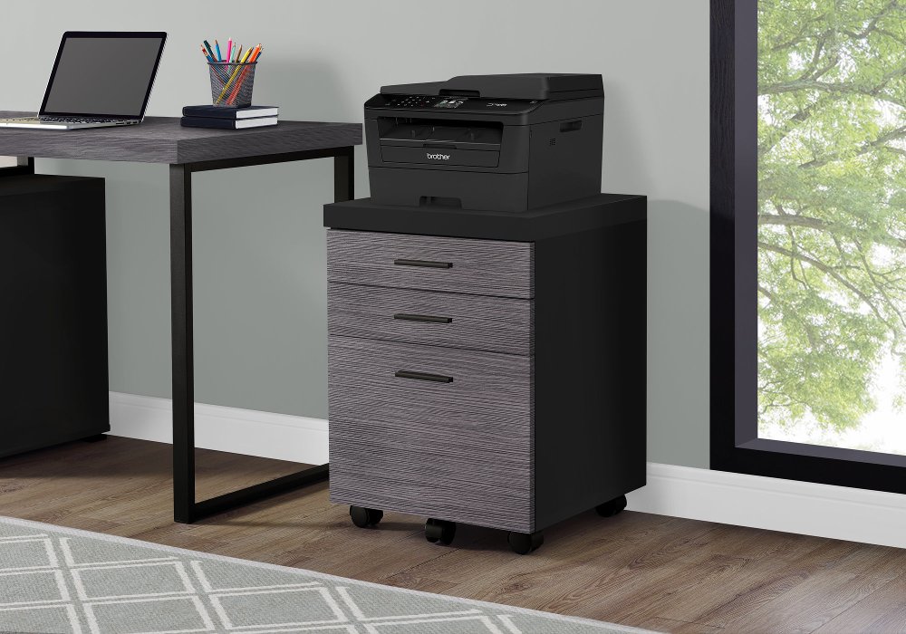 111859130 Modern Gray and Black 3 Drawer Filing Cabinet sku 111859130