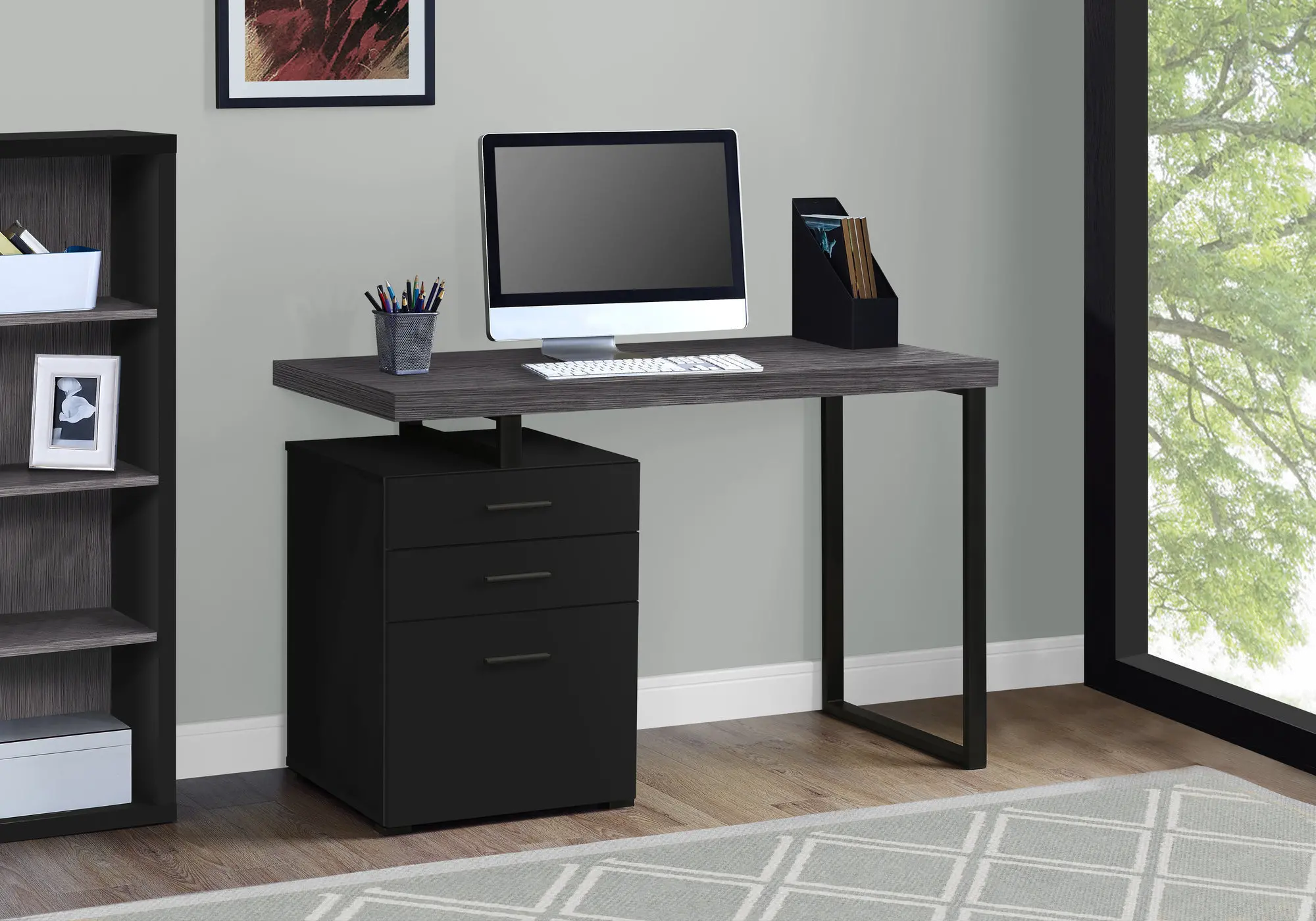 Modern Black and Gray Small Computer Desk