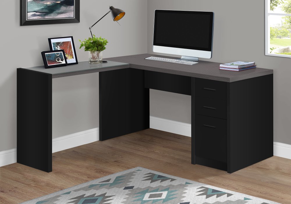 111859255 Modern Black and Gray Glass Top Desk sku 111859255