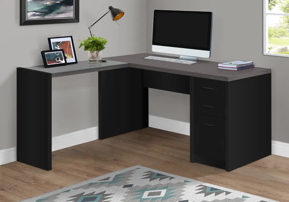 Modern Black and Gray Glass Top Desk-1