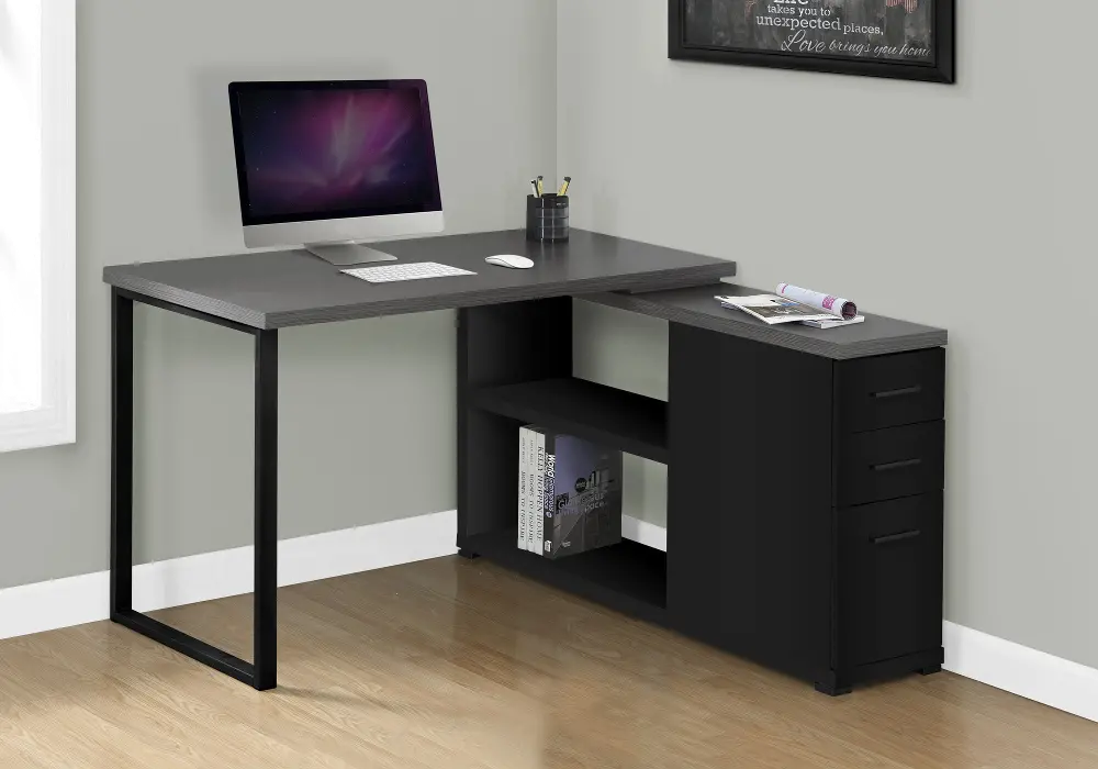 Black and Gray Right Facing L-Shaped Desk-1