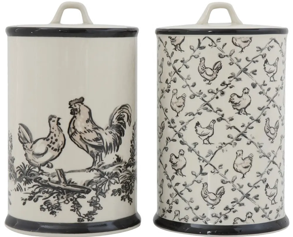 DF1193A-A/2-IND Assorted 9 Inch Beige and Black Chicken Stoneware Canister-1