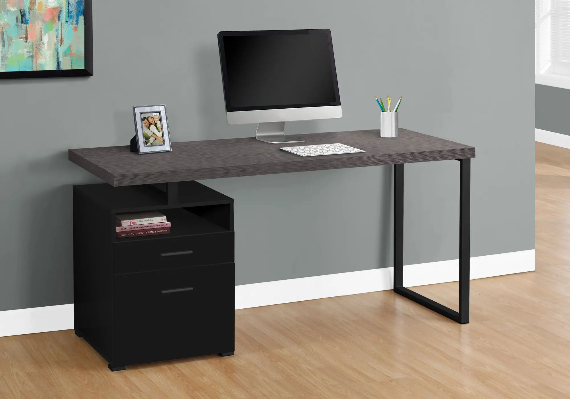 Modern Black Computer Desk with Gray Top