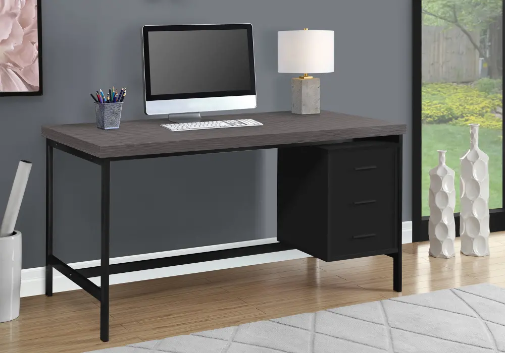 Modern Black Computer Desk with Gray Top-1