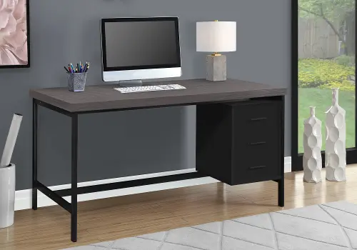 59 Wooden Office Desk Black Computer Desk with 4 Drawers in Metal Legs