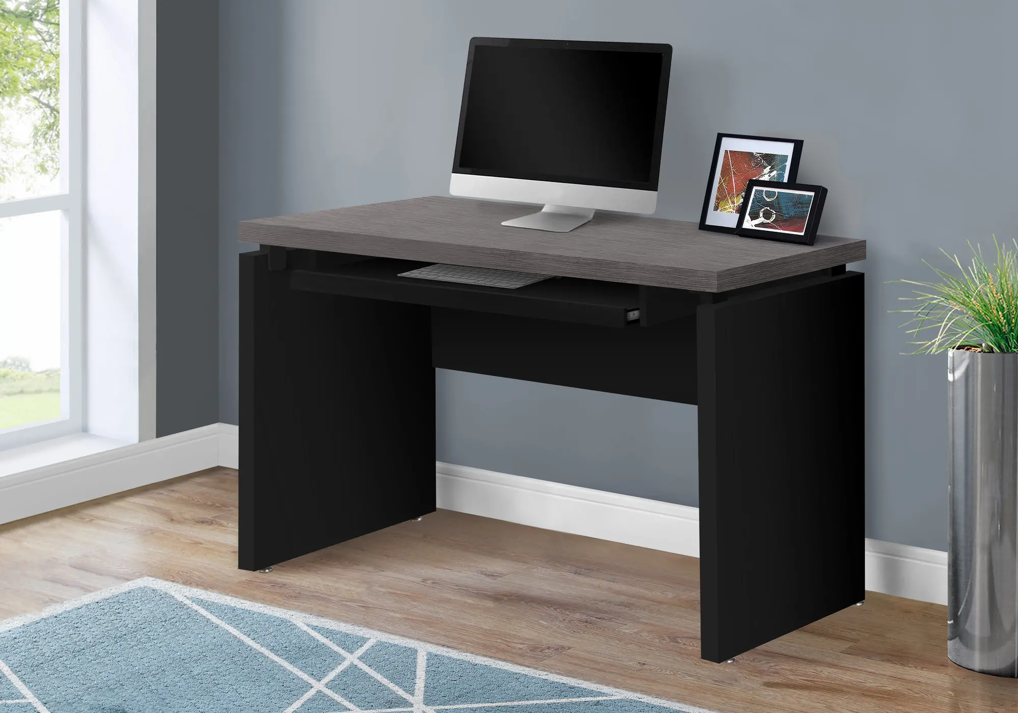 48 Inch Black Computer Desk with Gray Top