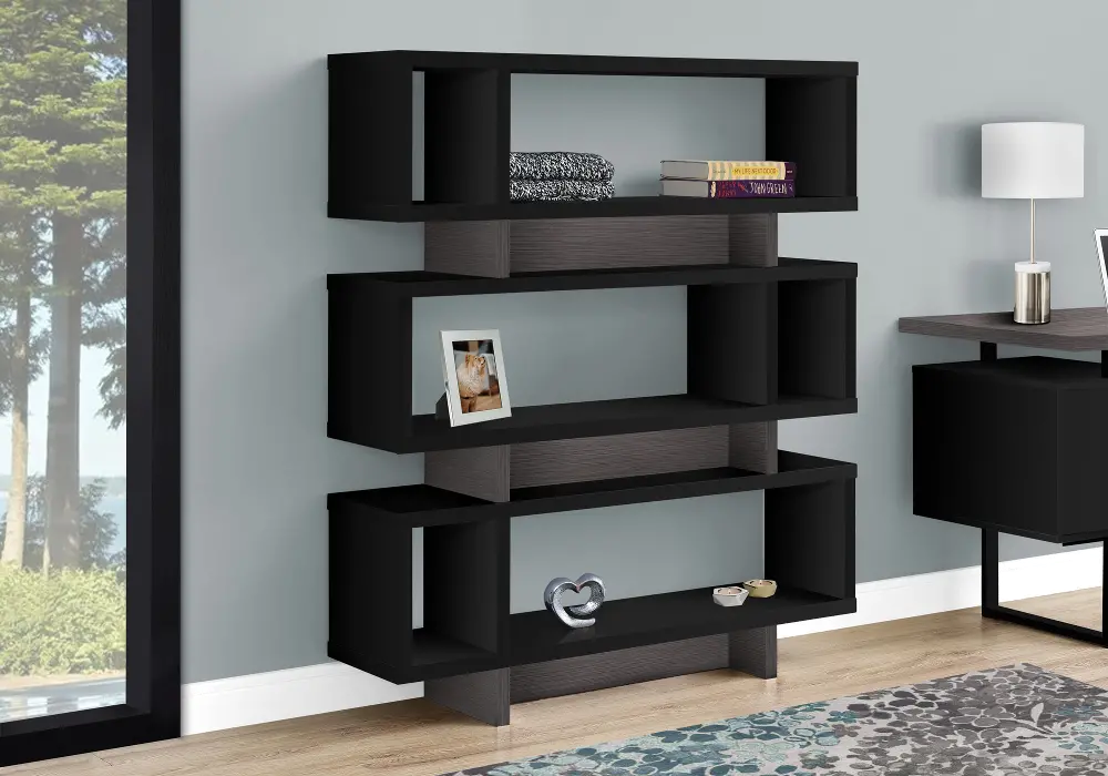 55 Inch Modern Black and Gray Bookcase-1